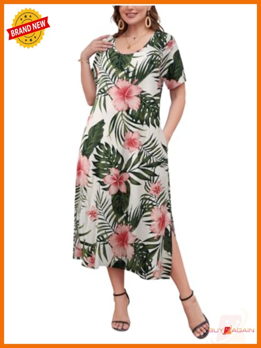 Plus Size Maxi Dress Short Sleeve T Shirt Dress with Pockets